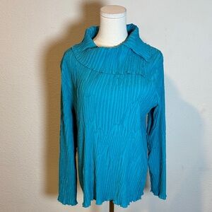 Vanite Couture Pleated Long Sleeve Cowl Neck Teal Top One Size